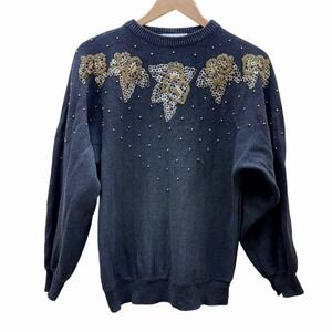 VTG Dana Scott Beaded Sequin 80s Sweater Sz M/L Holiday Party Christmas Hanukkah